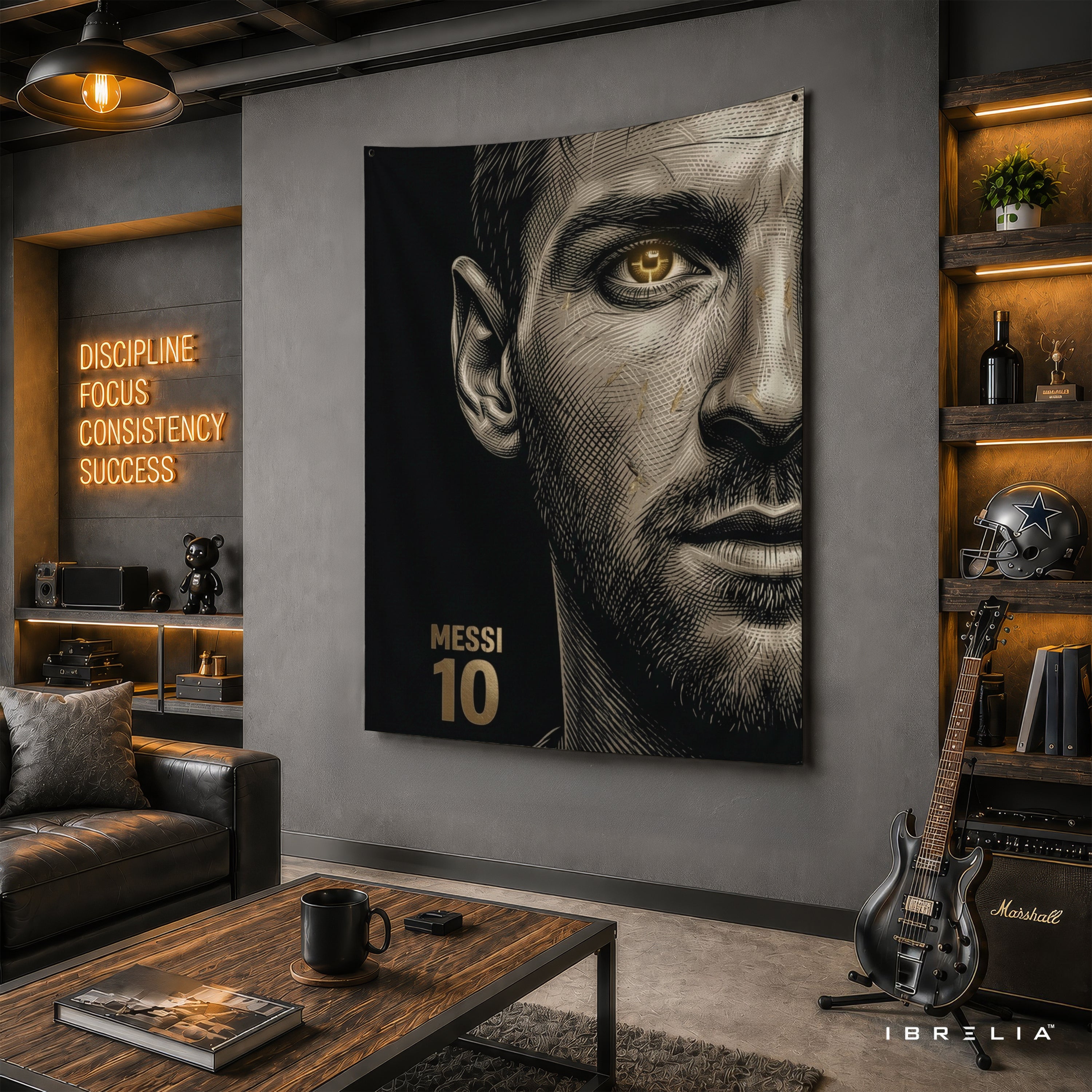 Lionel Messi Minimalist Portrait Wall Tapestry | Premium Heavyweight Jute Fabric Wall Hanging
