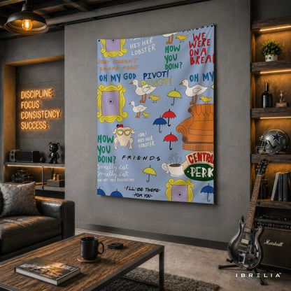 Friends Quotes & Icons Wall Tapestry – Classic TV Show Pattern Wall Hanging