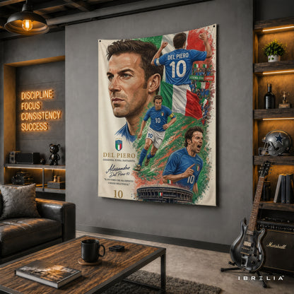 Alessandro Del Piero Italy Legend Wall Tapestry | Premium Heavyweight Jute Fabric Wall Hanging