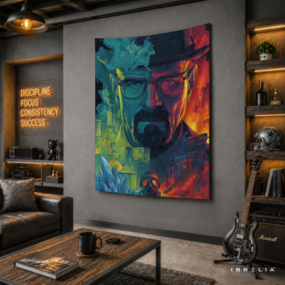 Breaking Bad Heisenberg Neon Portrait Wall Tapestry – Walter White TV Series Artwork