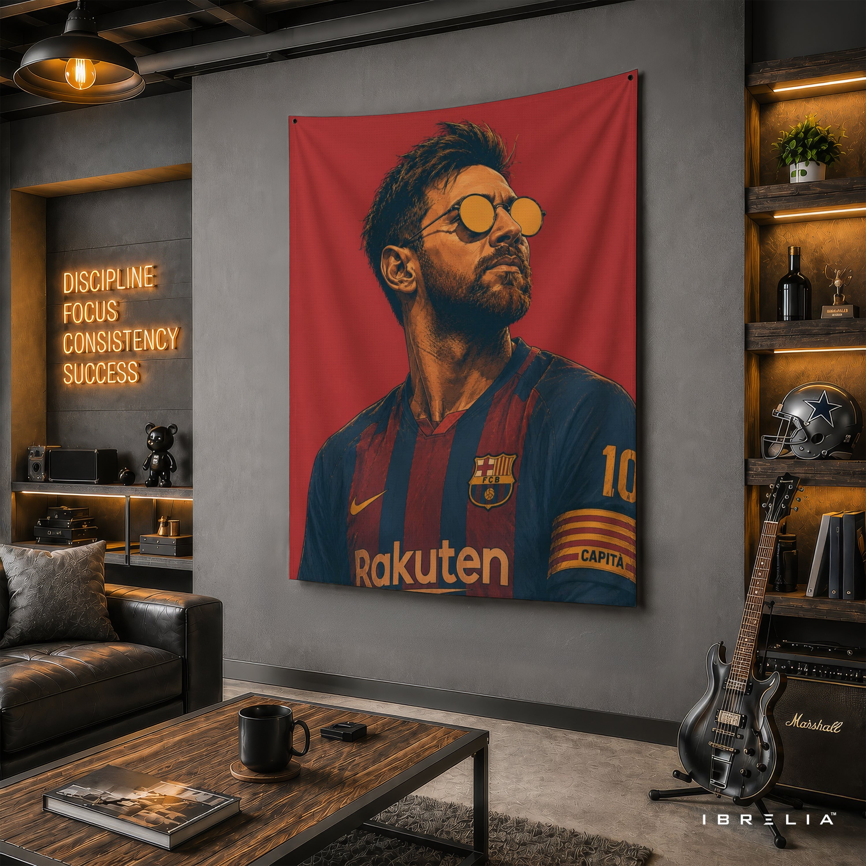 Lionel Messi Barcelona Wall Tapestry | Premium Heavyweight Jute Fabric Wall Hanging