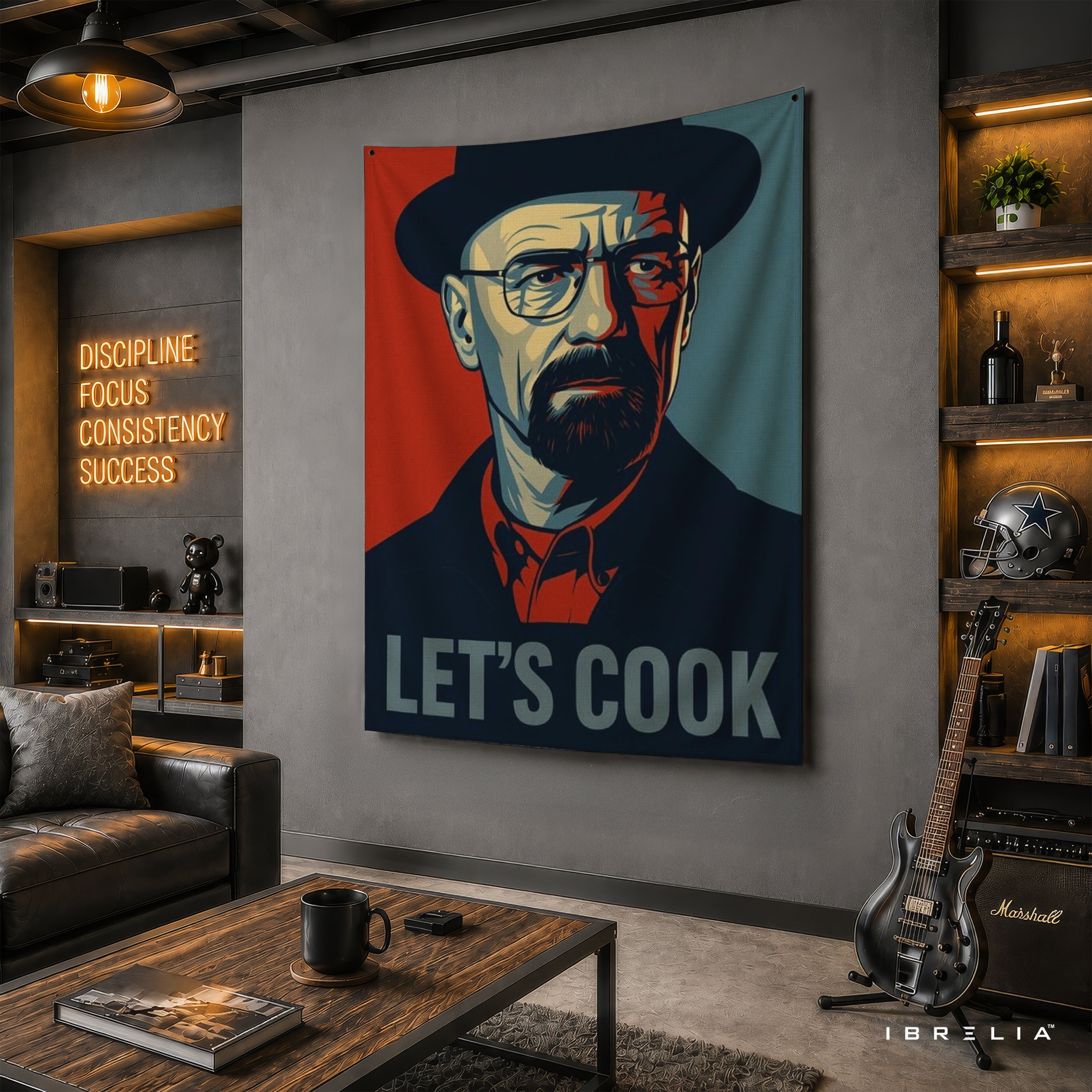 Breaking Bad Heisenberg "Let's Cook" Wall Tapestry – Minimalist Walter White Artwork