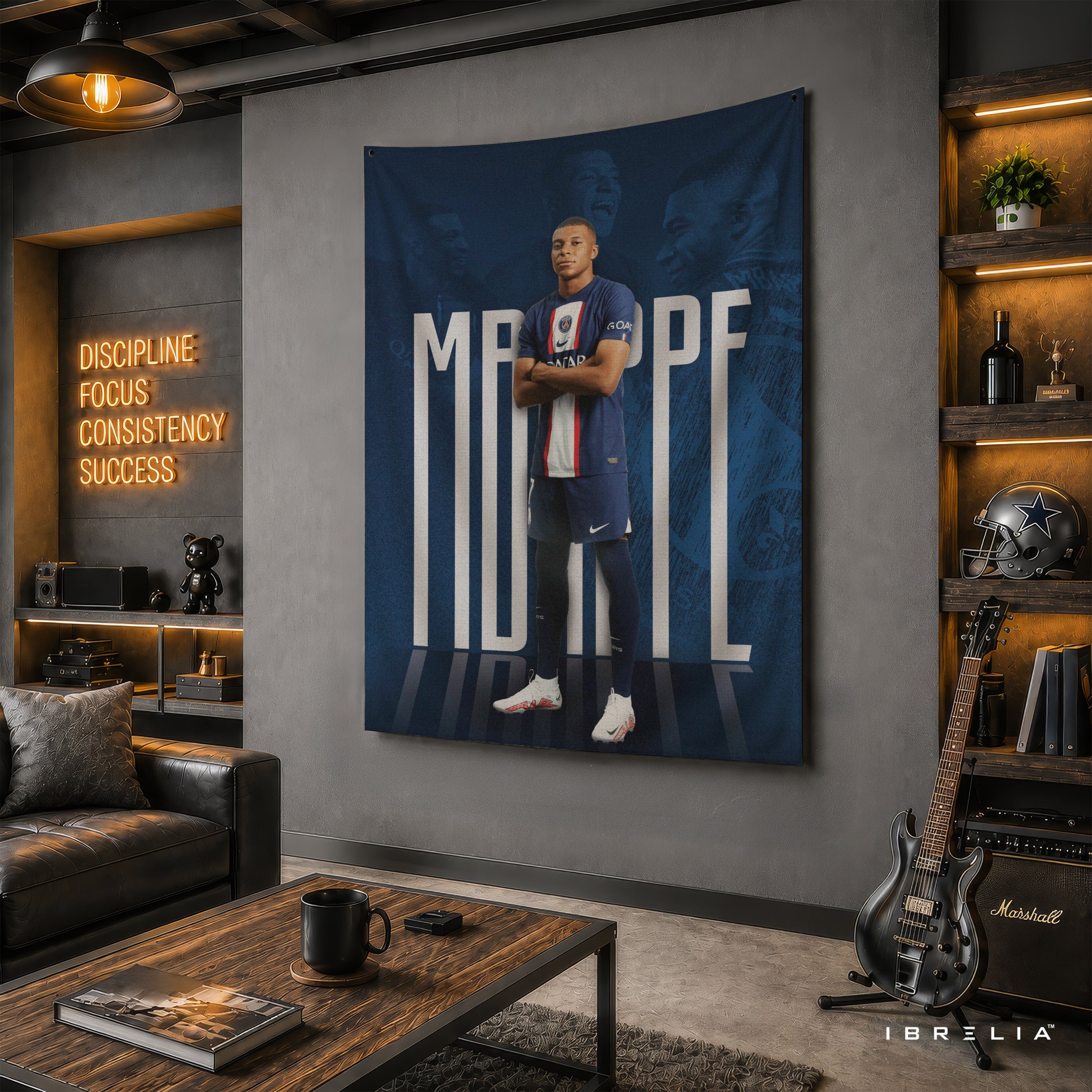 Kylian Mbappé PSG Signature Wall Tapestry | Premium Heavyweight Jute Fabric Wall Hanging
