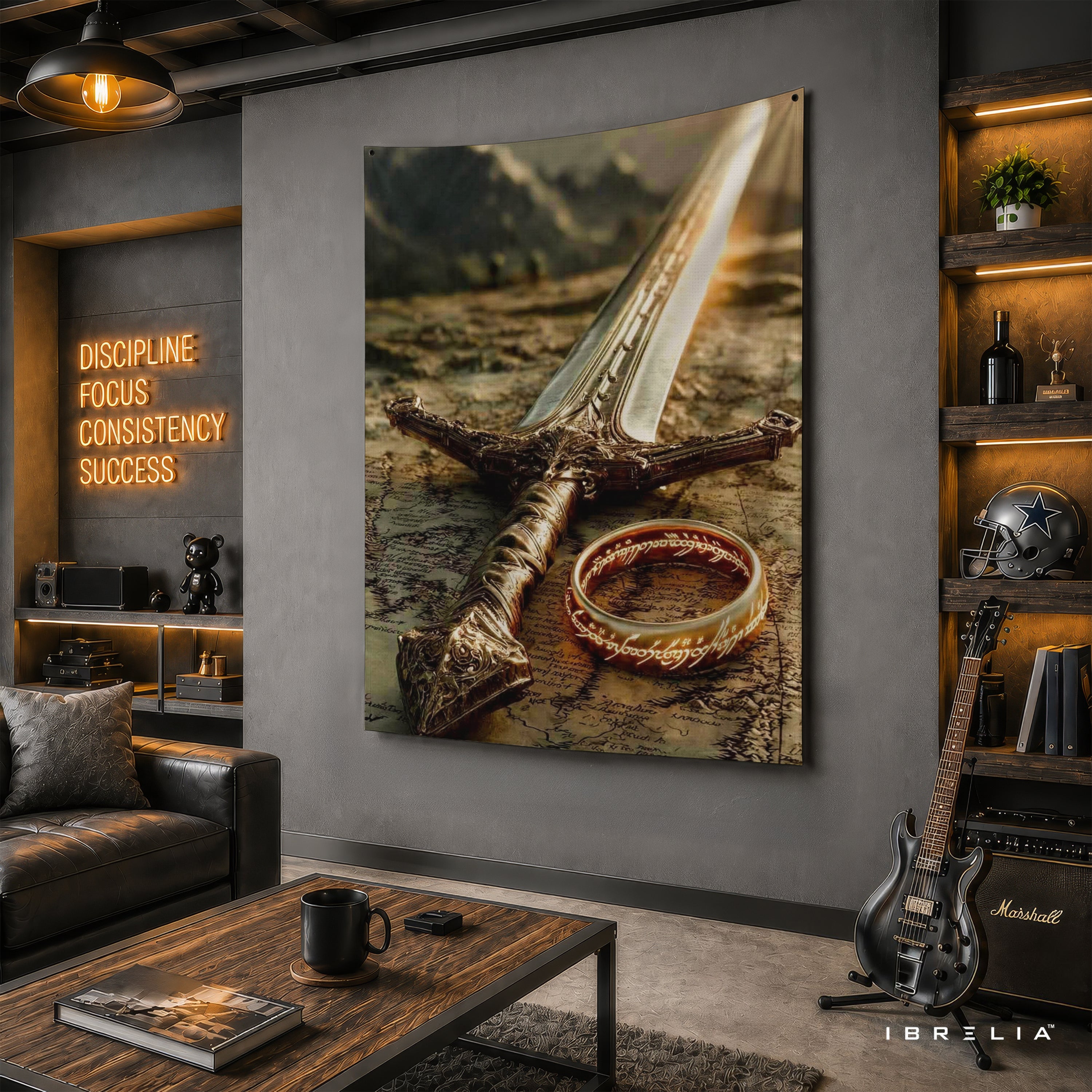 The Lord of the Rings Andúril & One Ring Wall Tapestry – Middle-earth Fantasy Wall Hanging