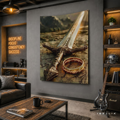 The Lord of the Rings Andúril & One Ring Wall Tapestry – Middle-earth Fantasy Wall Hanging