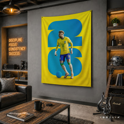 Neymar Brazil Number 10 Wall Tapestry | Premium Heavyweight Jute Fabric Wall Hanging