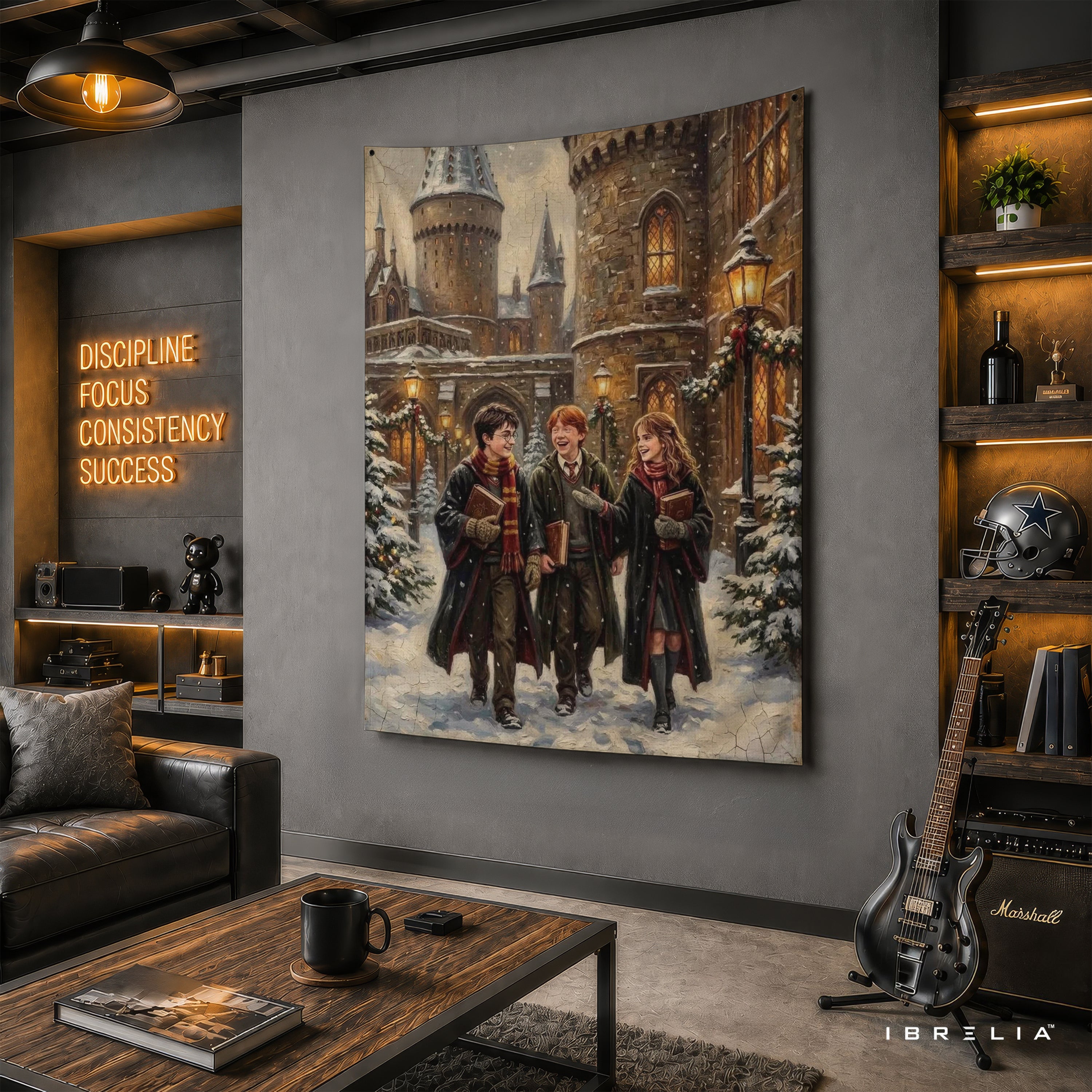 Harry Potter Golden Trio Hogwarts Winter Wall Tapestry – Premium Fantasy Wall Hanging & Home Decor in Pakistan