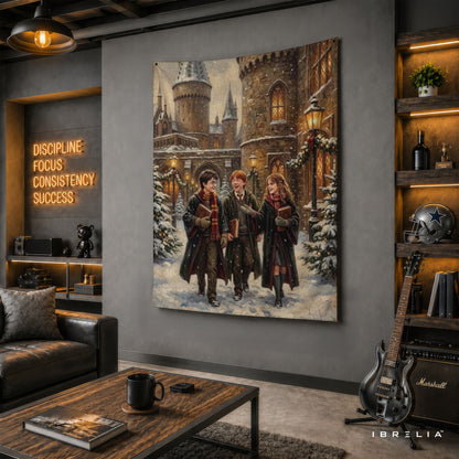 Harry Potter Golden Trio Hogwarts Winter Wall Tapestry – Premium Fantasy Wall Hanging & Home Decor in Pakistan