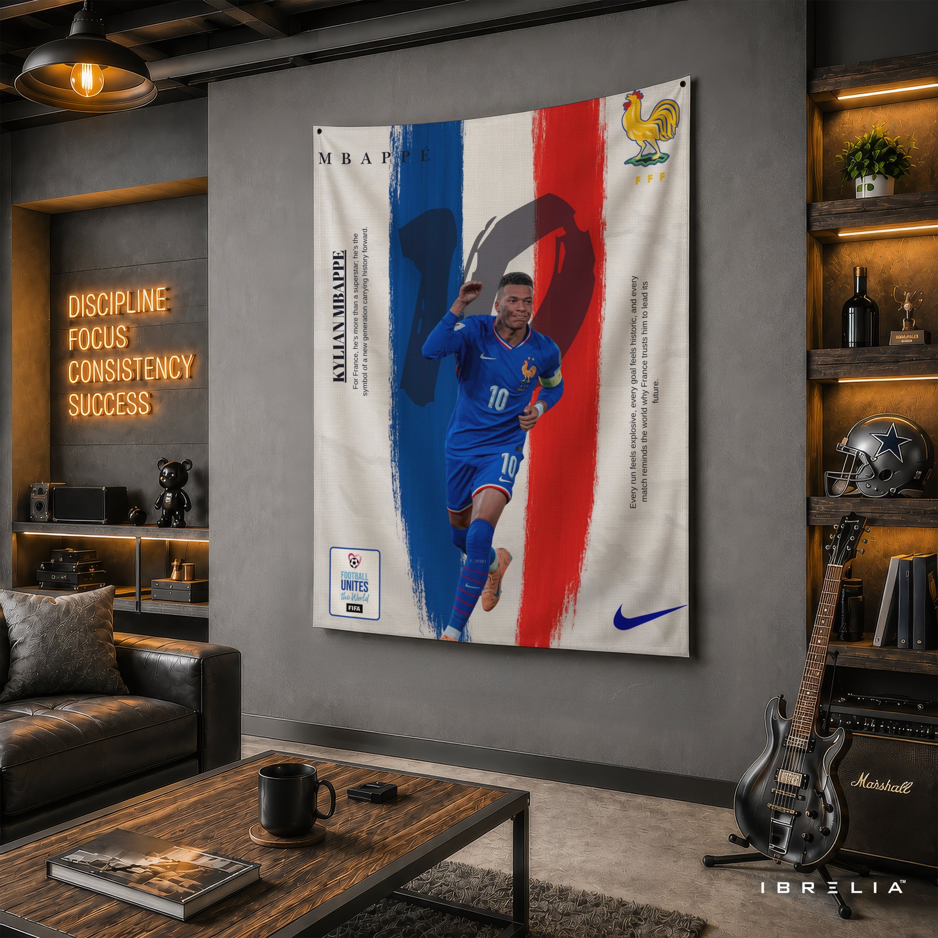 Kylian Mbappé France Tricolor Wall Tapestry | Premium Heavyweight Jute Fabric Wall Hanging