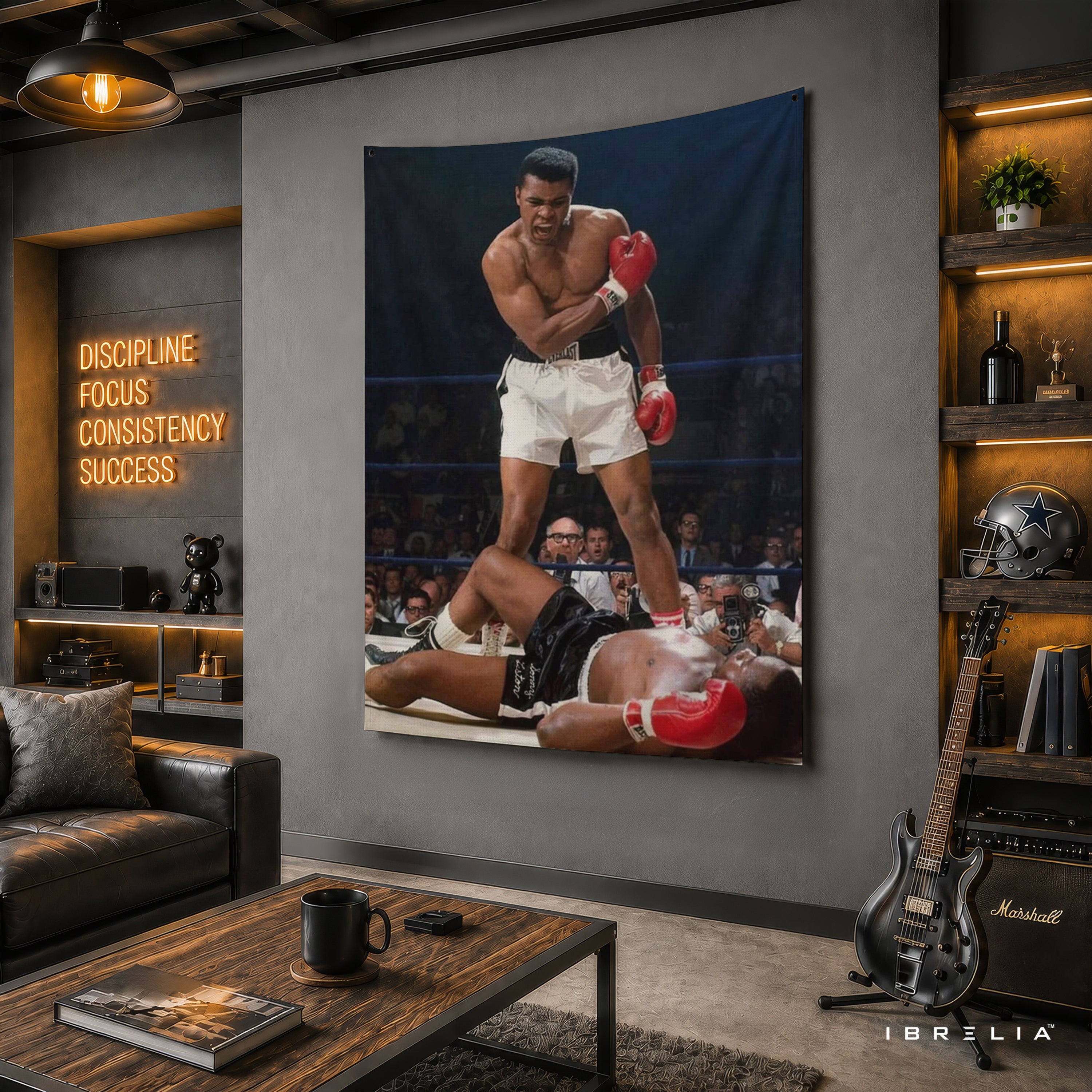 Muhammad Ali Legendary Knockout Wall Tapestry | Premium Heavyweight Jute Fabric Wall Hanging
