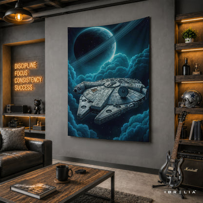 Millennium Falcon Space Adventure Wall Tapestry – Galactic Sci-Fi Wall Hanging