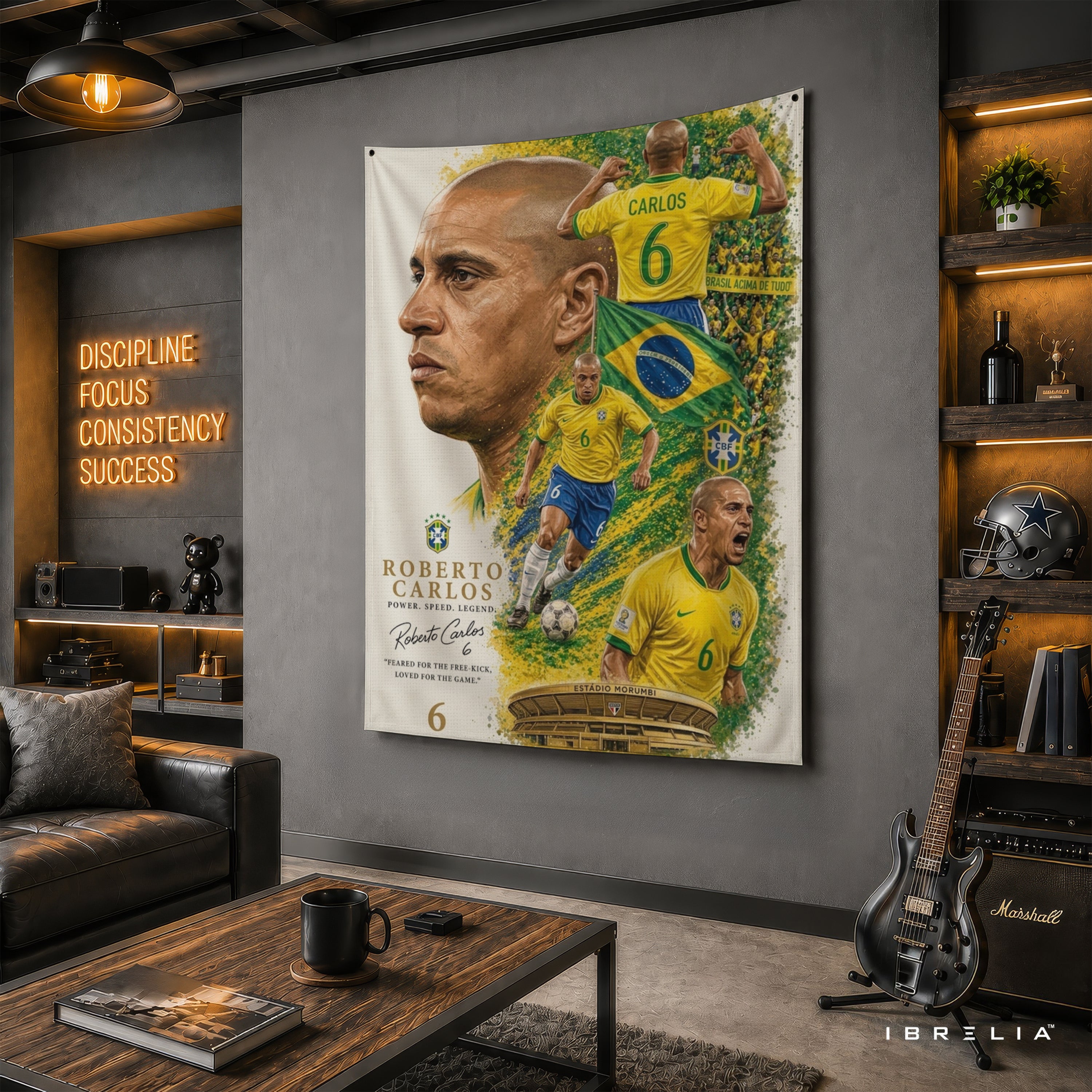 Roberto Carlos Brazil Legend Wall Tapestry | Premium Heavyweight Jute Fabric Wall Hanging