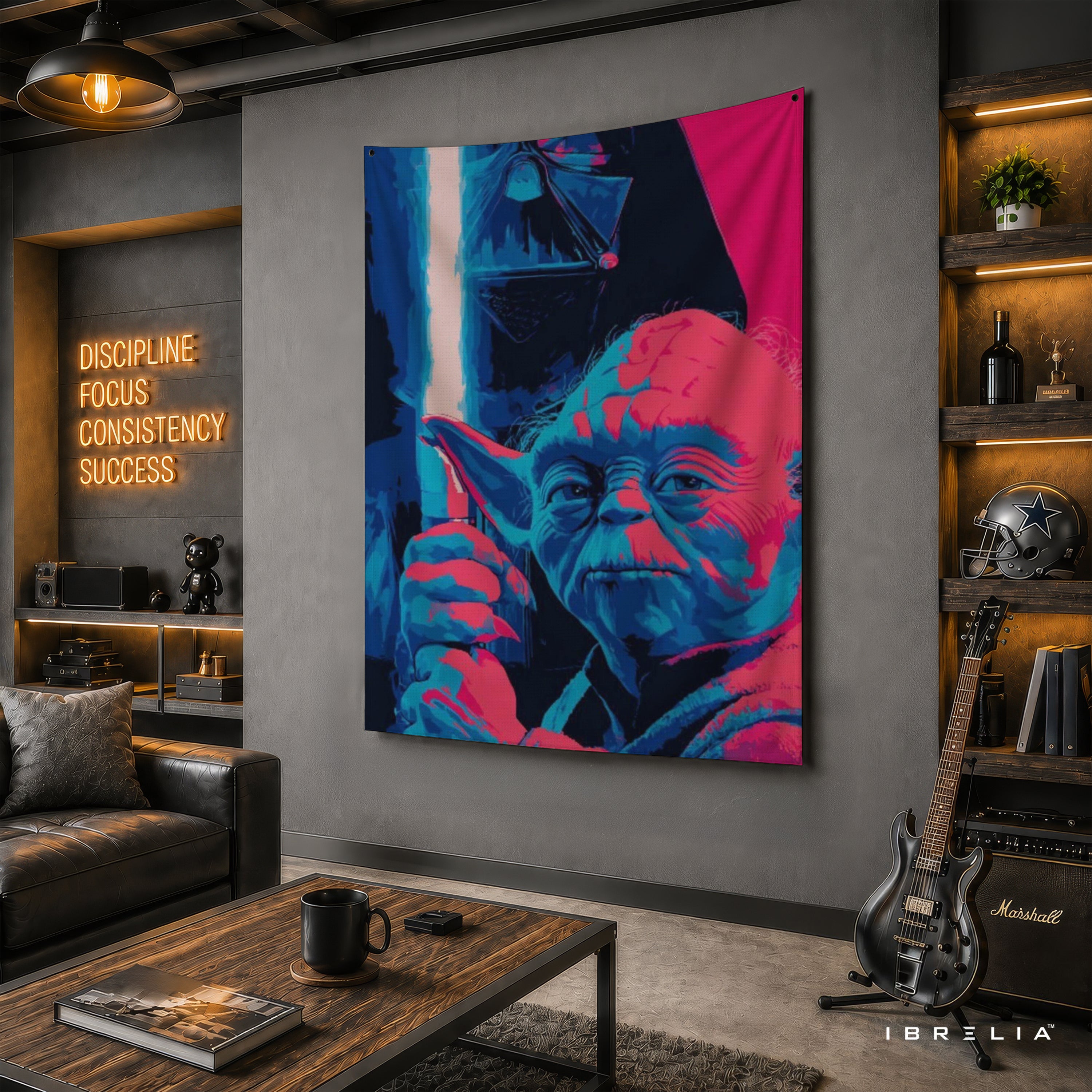Yoda & Darth Vader Neon Pop Art Wall Tapestry – Star Wars Sci-Fi Wall Hanging