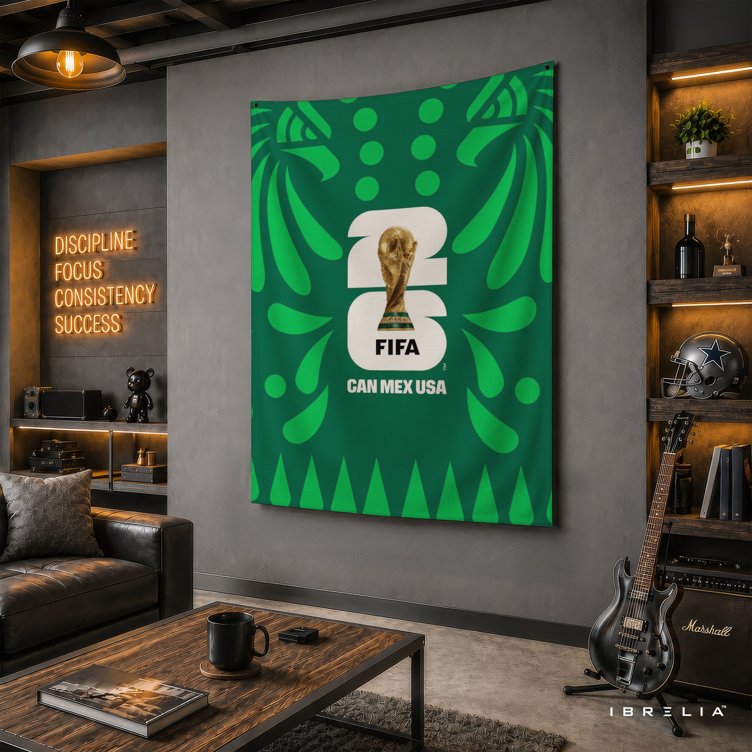 FIFA World Cup 2026 CAN MEX USA Edition Wall Tapestry | Premium Heavyweight Jute Fabric Wall Hanging