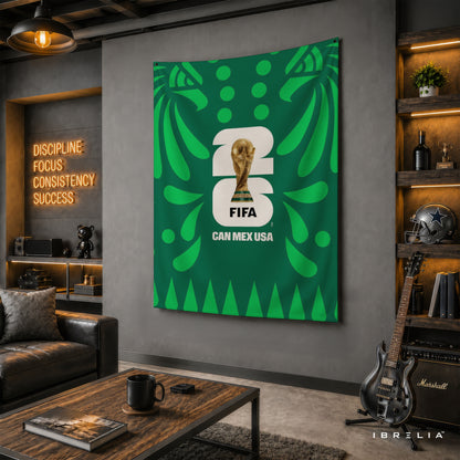 FIFA World Cup 2026 CAN MEX USA Edition Wall Tapestry | Premium Heavyweight Jute Fabric Wall Hanging