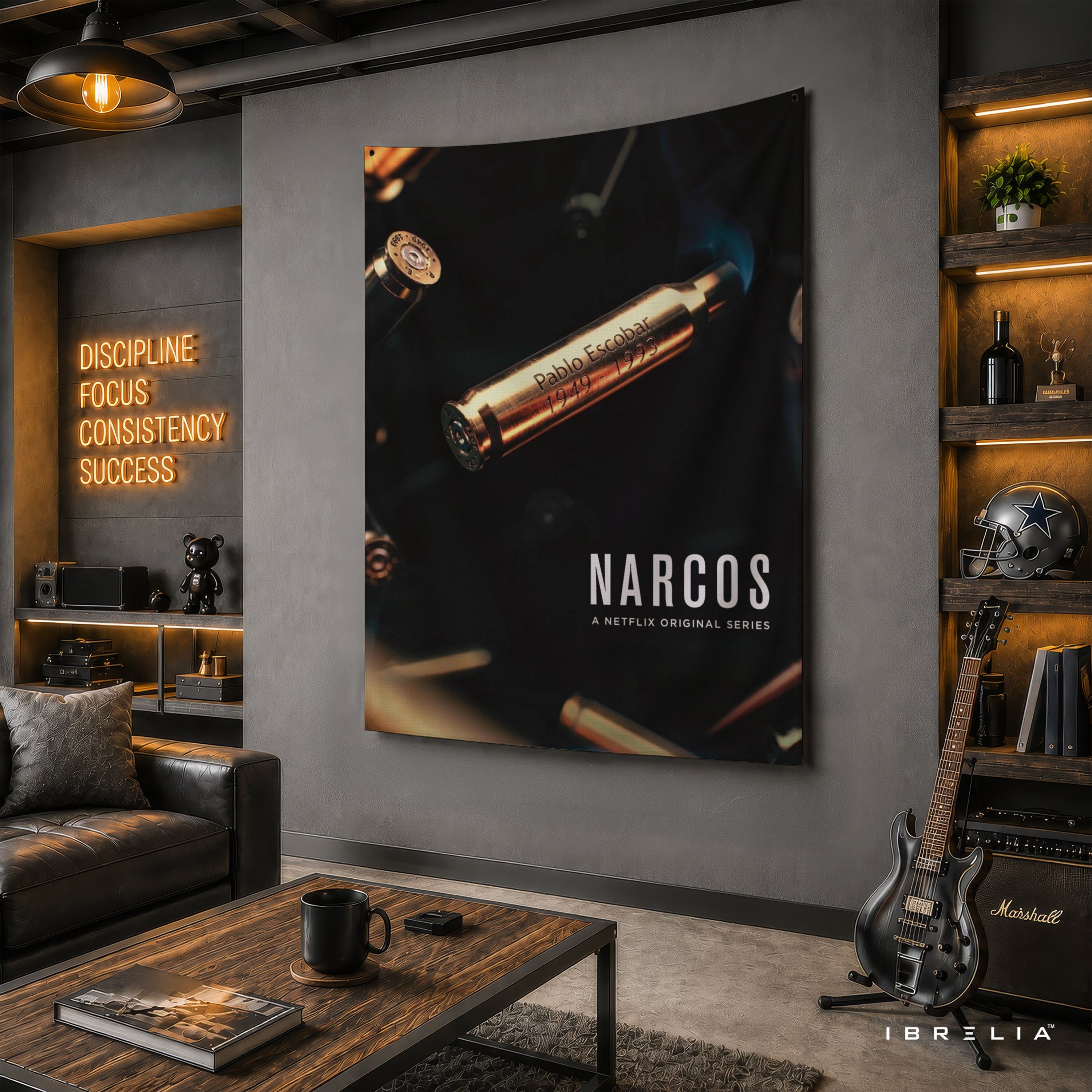 Narcos Pablo Escobar Bullet Wall Tapestry | Premium Heavyweight Jute Fabric Wall Hanging