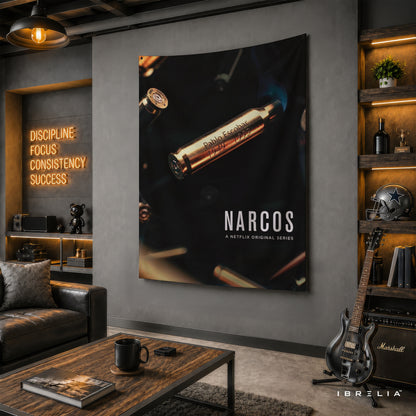 Narcos Pablo Escobar Bullet Wall Tapestry | Premium Heavyweight Jute Fabric Wall Hanging
