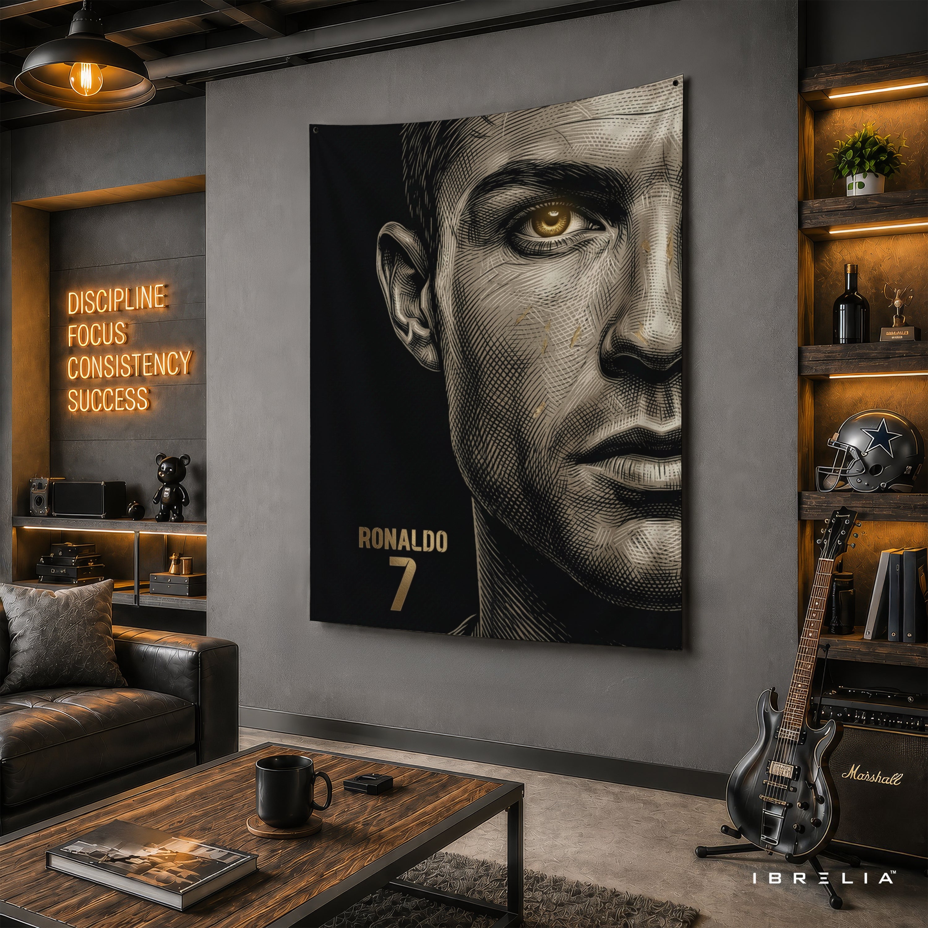 Cristiano Ronaldo Minimalist Portrait Wall Tapestry | Premium Heavyweight Jute Fabric Wall Hanging