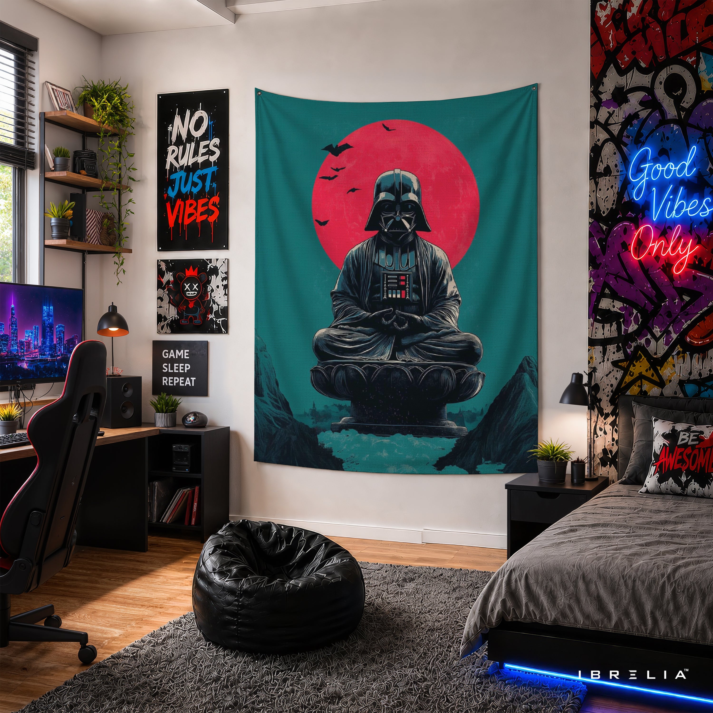 Darth Vader Zen Meditation Wall Tapestry – Star Wars Minimalist Sci-Fi Wall Hanging