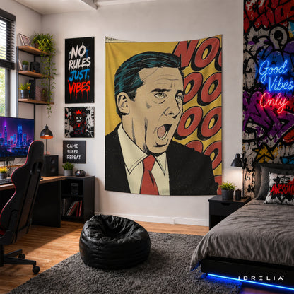 Michael Scott No God Please No Wall Tapestry | Premium Heavyweight Jute Fabric Wall Hanging