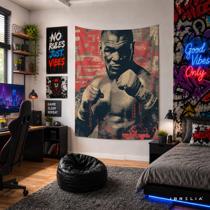 Mike Tyson Vintage Boxing Wall Tapestry | Premium Heavyweight Jute Fabric Wall Hanging