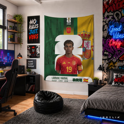 Lamine Yamal Spain World Cup 2026 Wall Tapestry | Premium Heavyweight Jute Fabric Wall Hanging
