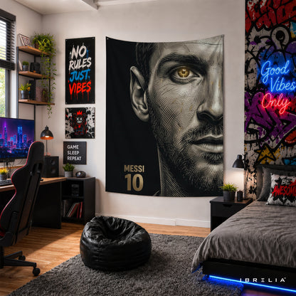Lionel Messi Minimalist Portrait Wall Tapestry | Premium Heavyweight Jute Fabric Wall Hanging