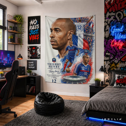 Thierry Henry France Legend Wall Tapestry | Premium Heavyweight Jute Fabric Wall Hanging