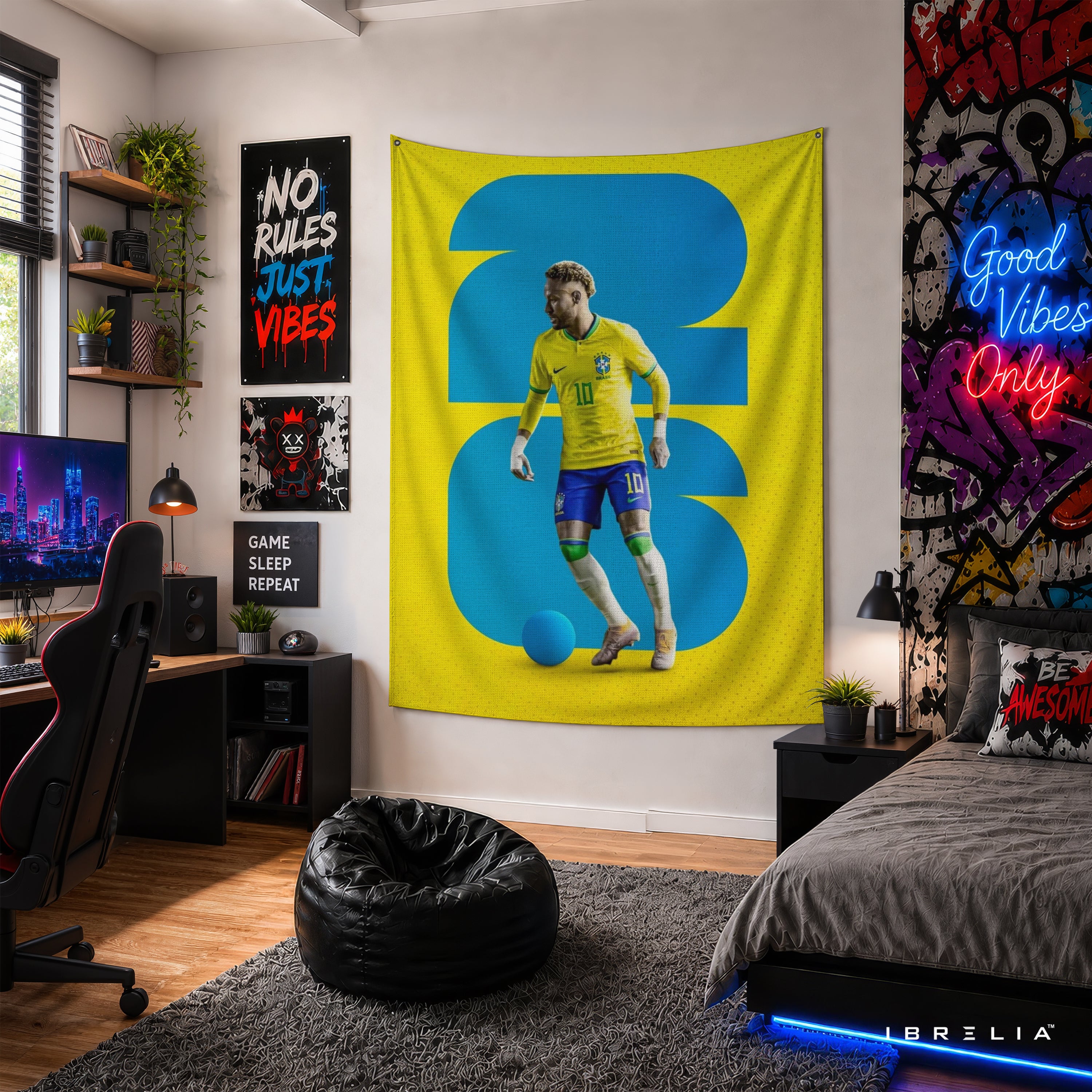 Neymar Brazil Number 10 Wall Tapestry | Premium Heavyweight Jute Fabric Wall Hanging