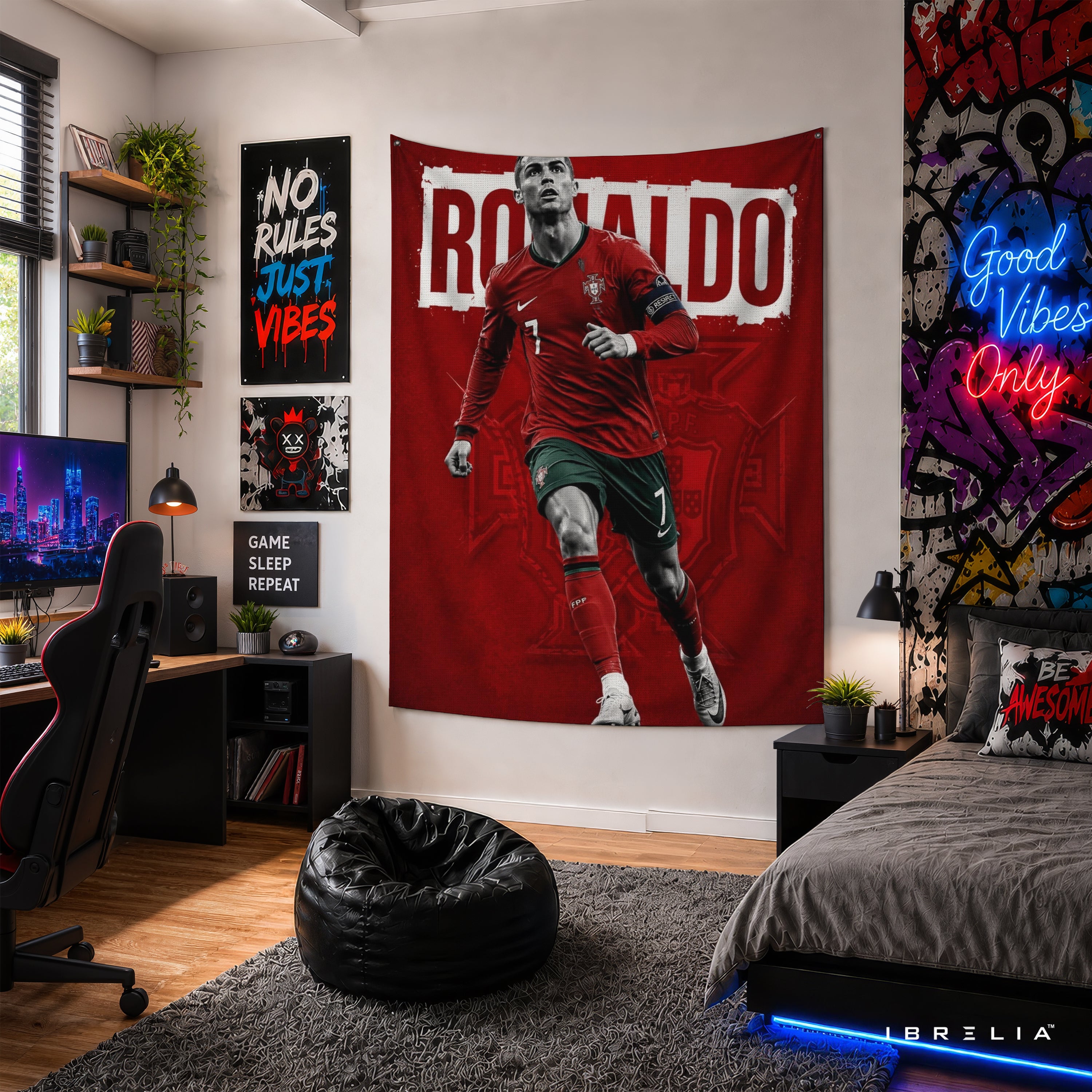 Cristiano Ronaldo Portugal Wall Tapestry | Premium Heavyweight Jute Fabric Wall Hanging