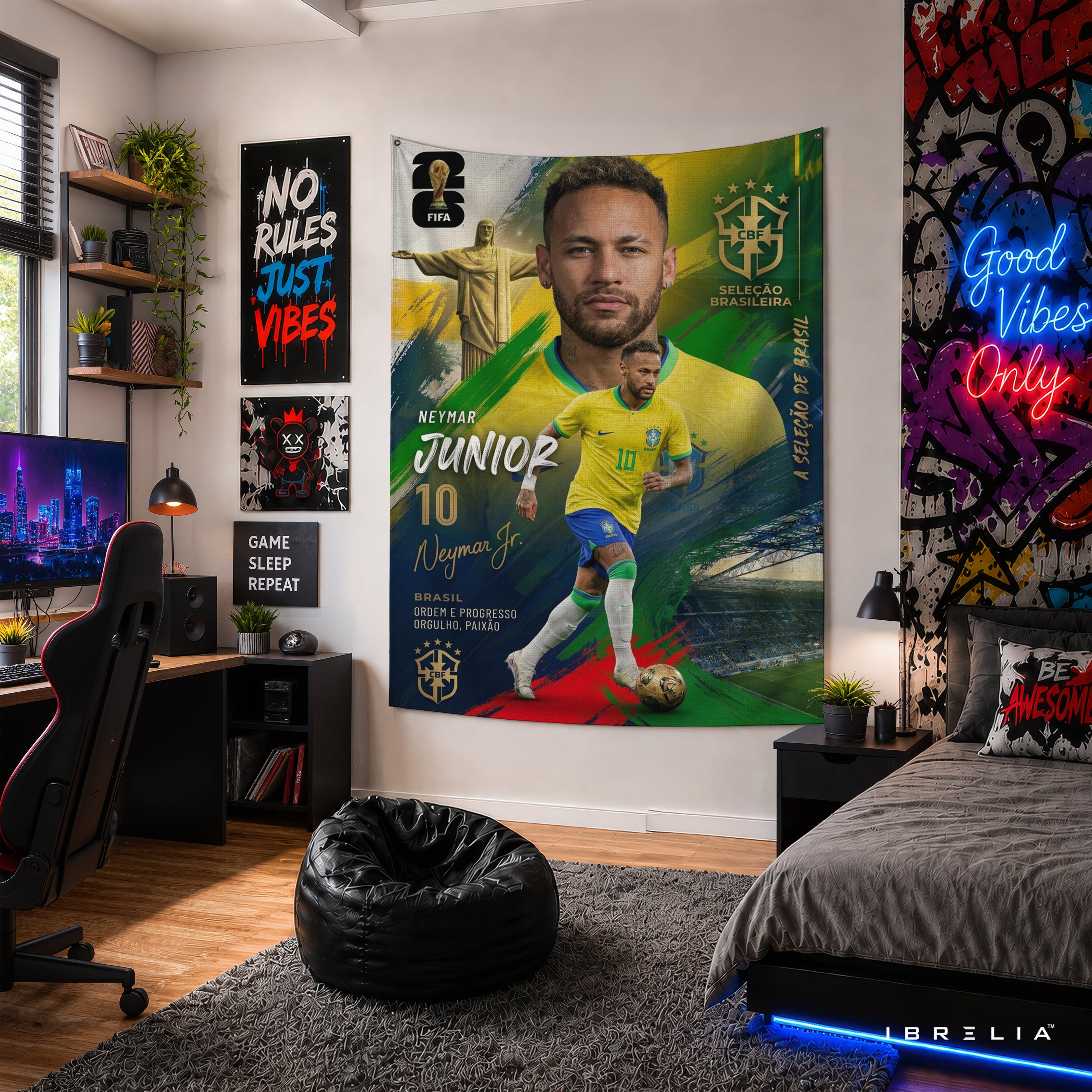 Neymar Jr Brazil Champion Edition Wall Tapestry | Premium Heavyweight Jute Fabric Wall Hanging