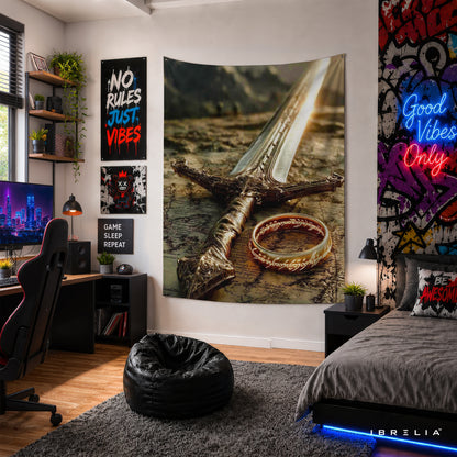 The Lord of the Rings Andúril & One Ring Wall Tapestry – Middle-earth Fantasy Wall Hanging