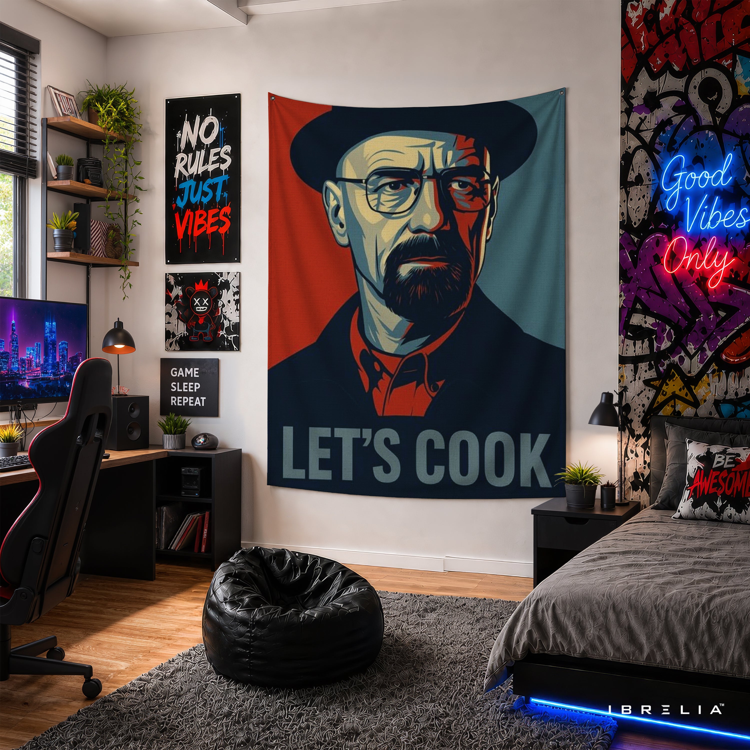 Breaking Bad Heisenberg "Let's Cook" Wall Tapestry – Minimalist Walter White Artwork