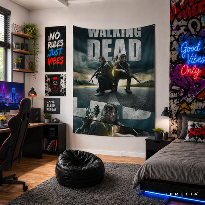 Rick Grimes & Daryl Dixon The Walking Dead Wall Tapestry | Premium Heavyweight Jute Fabric Wall Hanging