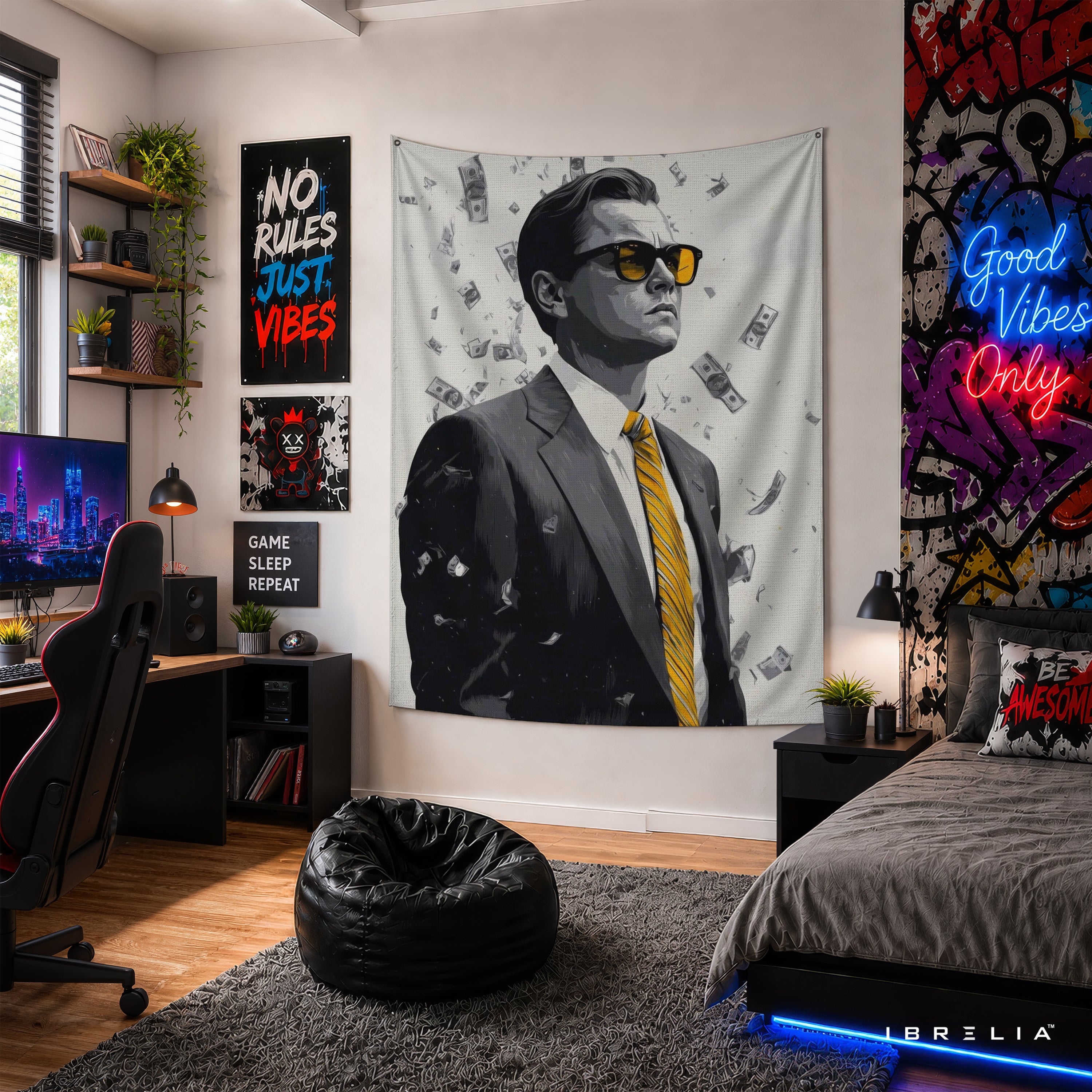 Jordan Belfort Inspired Wall Tapestry – Premium Money & Success Wall Hanging for Home, Office & Bedroom