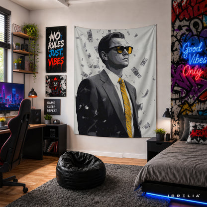 Jordan Belfort Inspired Wall Tapestry – Premium Money & Success Wall Hanging for Home, Office & Bedroom