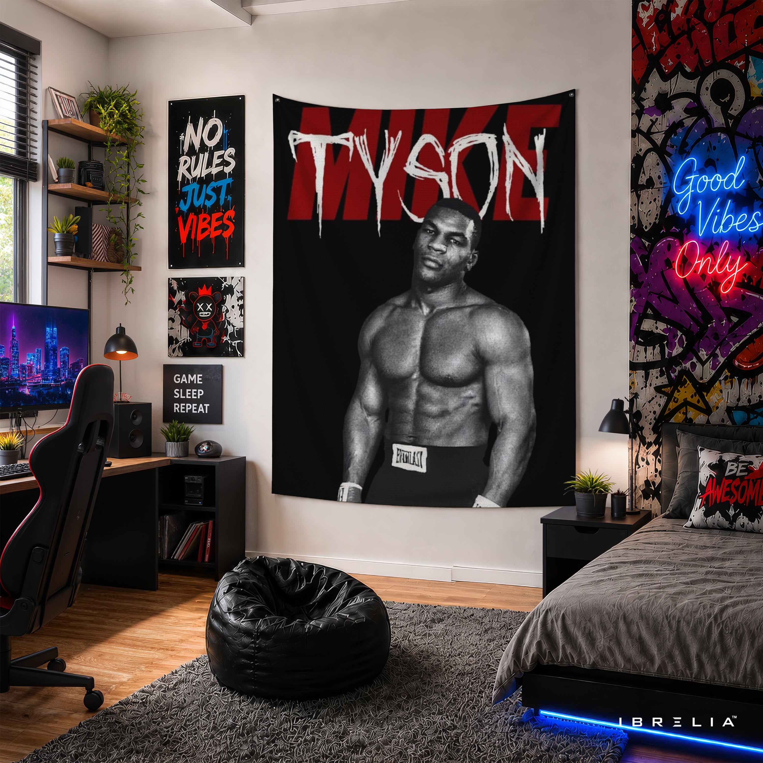 Mike Tyson Vintage Portrait Wall Tapestry | Premium Heavyweight Jute Fabric Wall Hanging