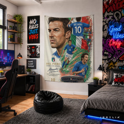 Alessandro Del Piero Italy Legend Wall Tapestry | Premium Heavyweight Jute Fabric Wall Hanging