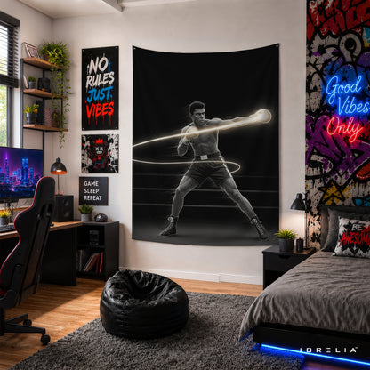 Muhammad Ali Neon Boxing Wall Tapestry | Premium Heavyweight Jute Fabric Wall Hanging