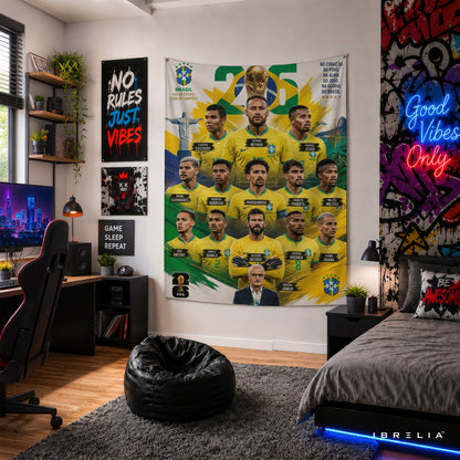 Brazil National Football Team Legends Wall Tapestry | Premium Heavyweight Jute Fabric Wall Hanging