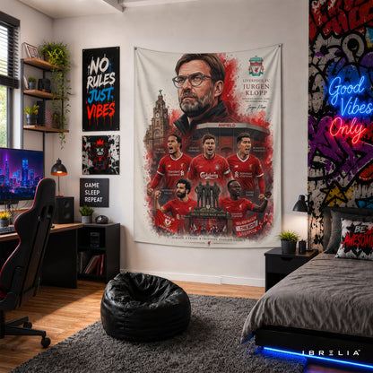 Jürgen Klopp Liverpool Legend Wall Tapestry | Premium Heavyweight Jute Fabric Wall Hanging