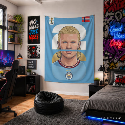 Erling Haaland Norway Minimal Portrait Wall Tapestry | Premium Heavyweight Jute Fabric Wall Hanging