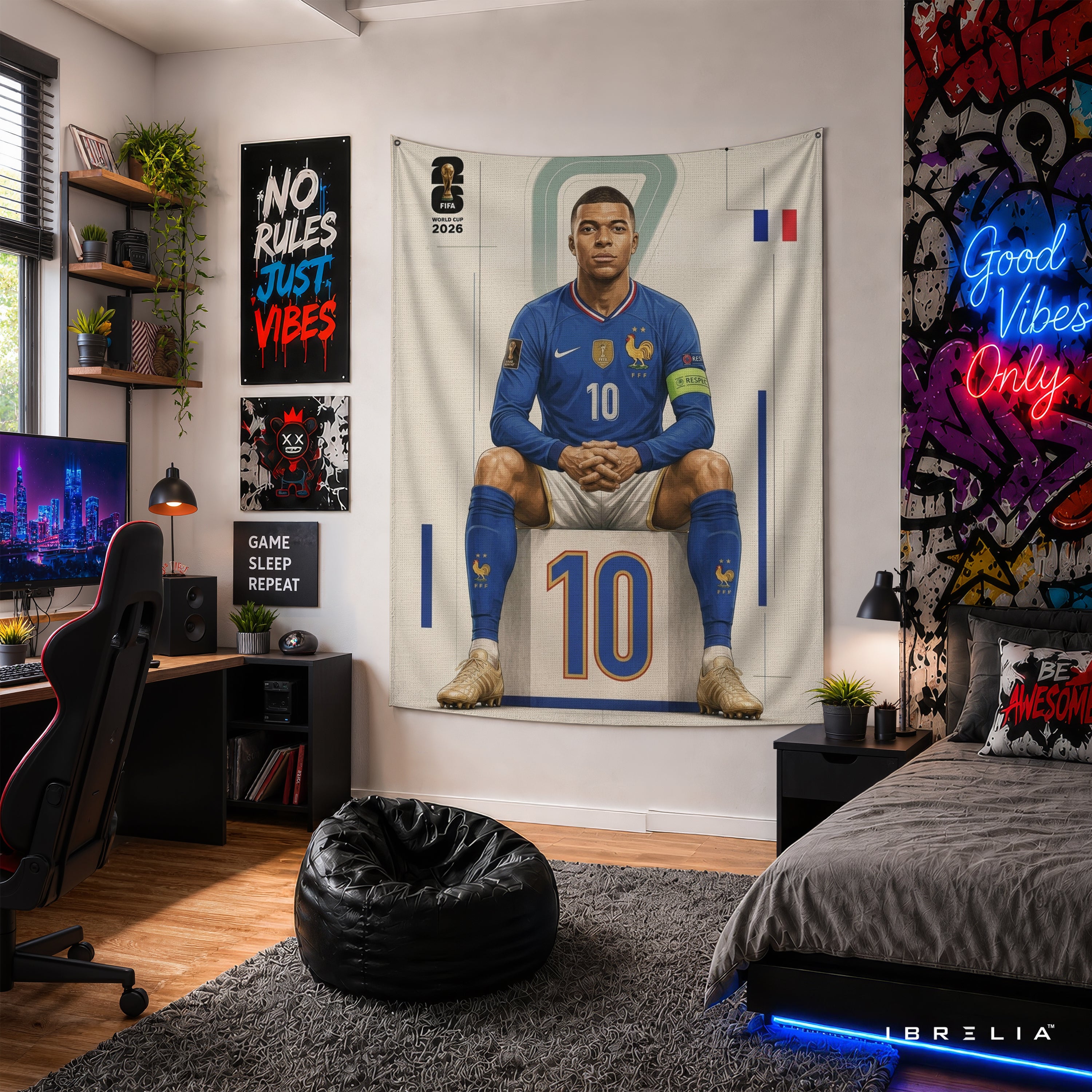 Kylian Mbappé France 2026 Wall Tapestry | Premium Heavyweight Jute Fabric Wall Hanging