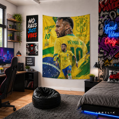 Neymar Brazil Collage Wall Tapestry | Premium Heavyweight Jute Fabric Wall Hanging