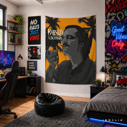 Pablo Escobar Portrait Wall Tapestry | Premium Heavyweight Jute Fabric Wall Hanging