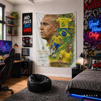 Roberto Carlos Brazil Legend Wall Tapestry | Premium Heavyweight Jute Fabric Wall Hanging