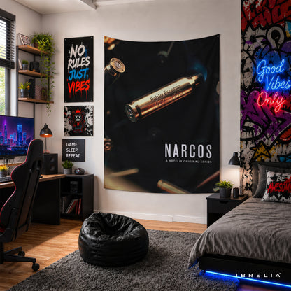Narcos Pablo Escobar Bullet Wall Tapestry | Premium Heavyweight Jute Fabric Wall Hanging