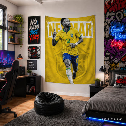 Neymar Brazil Legacy Wall Tapestry | Premium Heavyweight Jute Fabric Wall Hanging