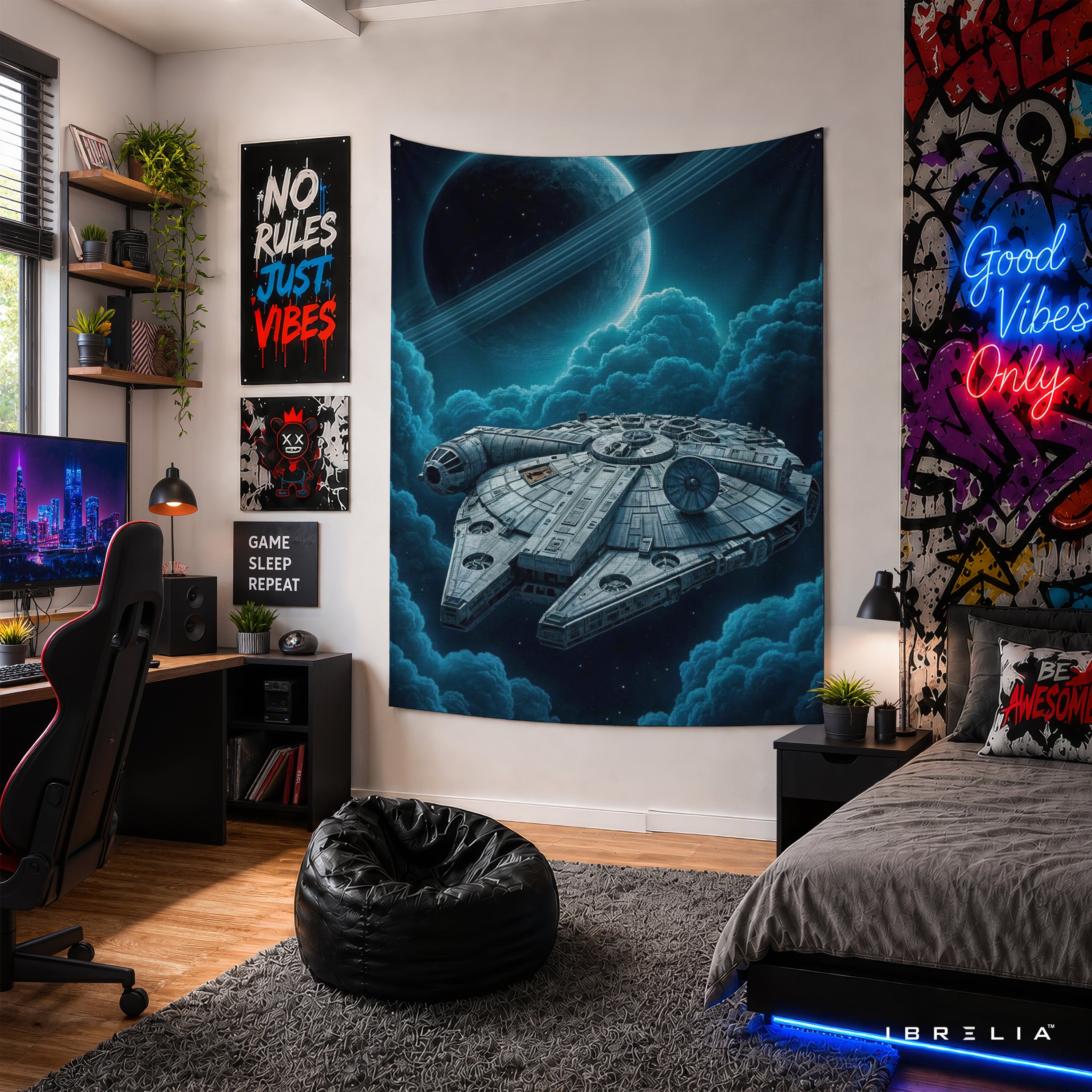 Millennium Falcon Space Adventure Wall Tapestry – Galactic Sci-Fi Wall Hanging