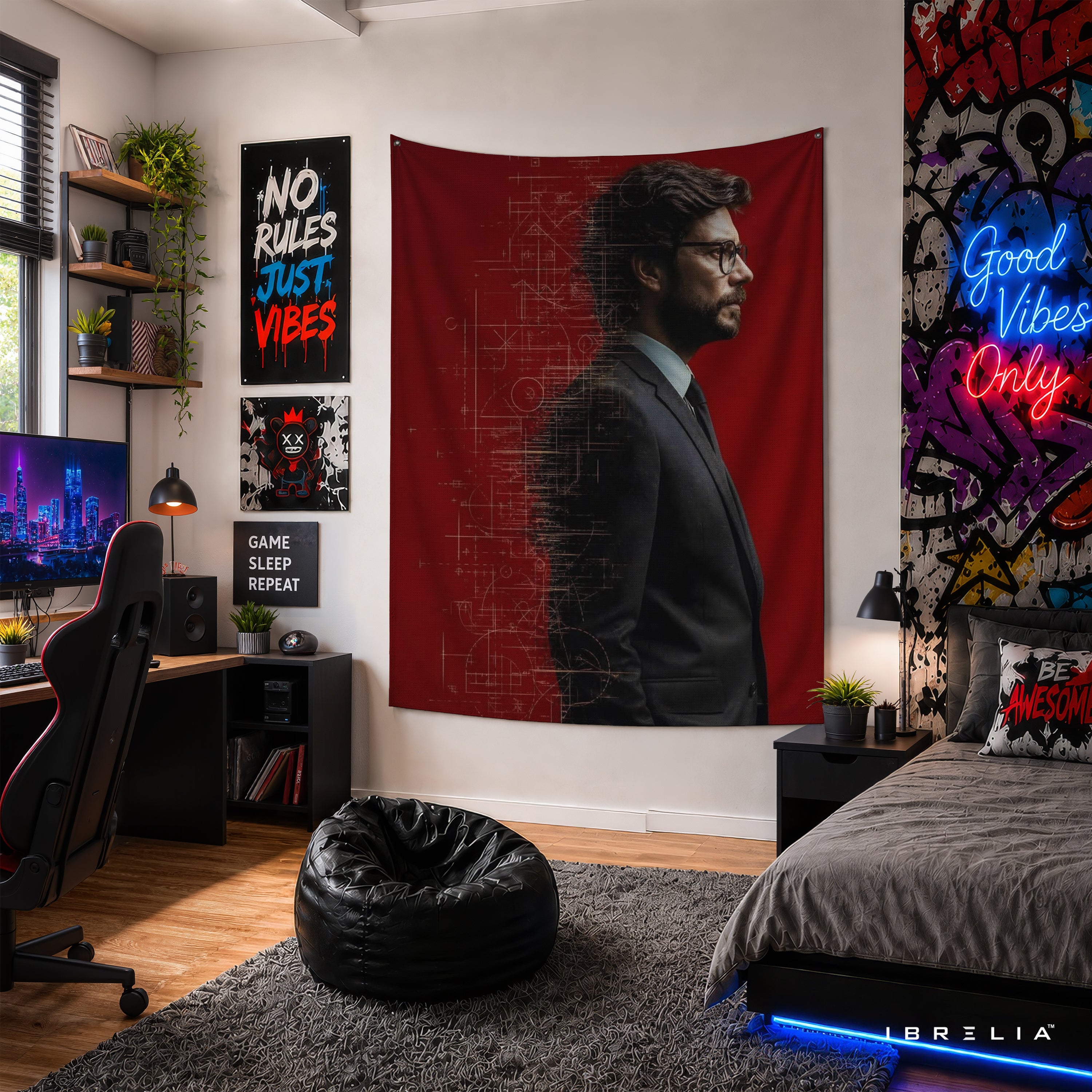 The Professor Blueprint Wall Tapestry | Premium Heavyweight Jute Fabric Wall Hanging